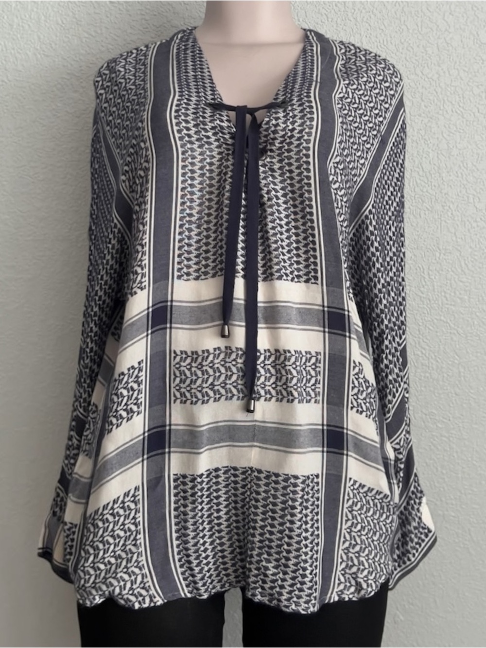 Rails Lily Sapphire Jacquard Lace-Up Plaid Boho Blouse Size S Casual Errands